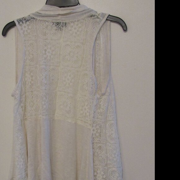 AB Studio Lace Flyaway Vest Women's Medium Oatmeal Linen Blend Open Front Draped - Picture 4 of 8
